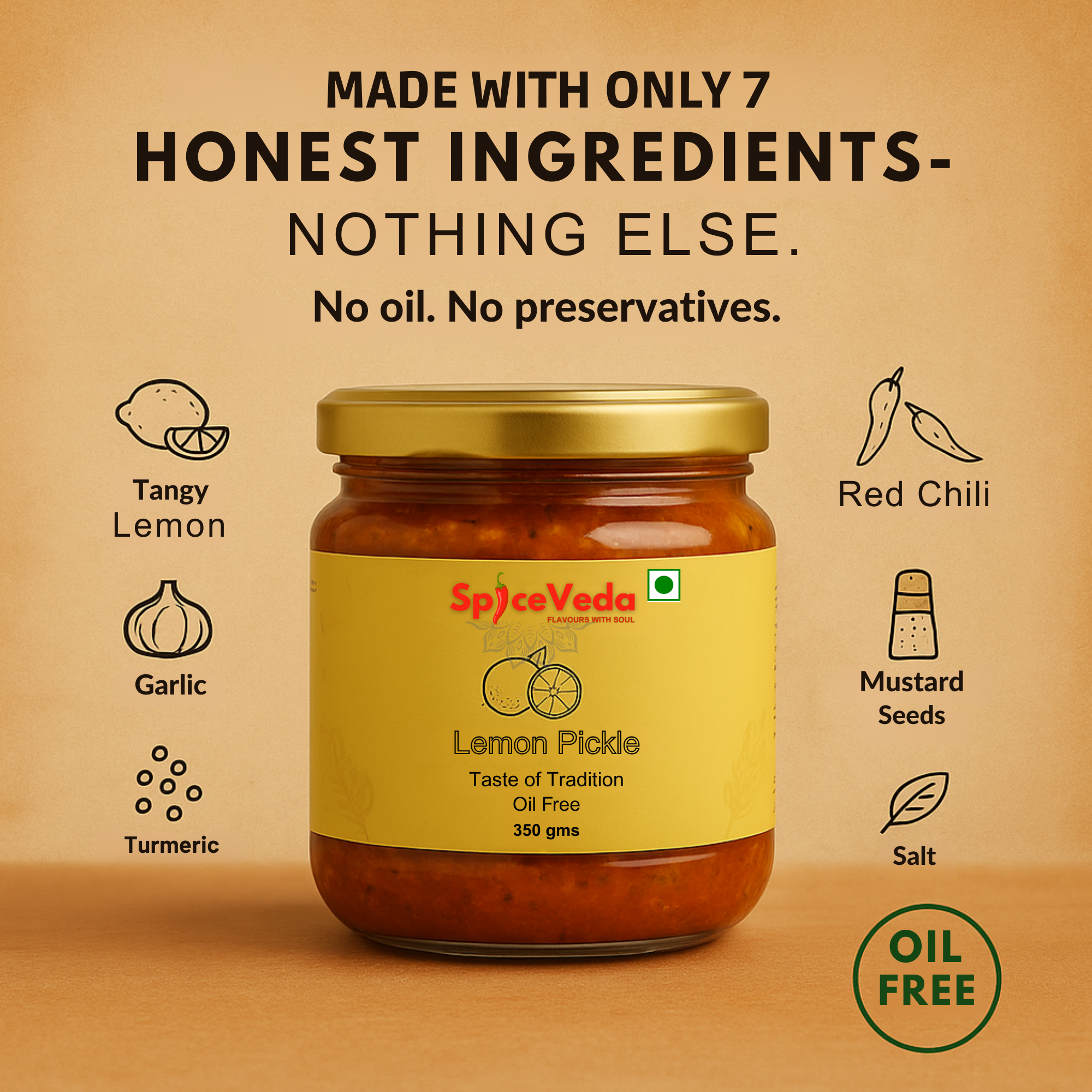 Lemon Pickle | Oil Free | Spicy &  Tangy, 350Gms